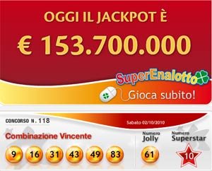 Superjackpot, sul piatto 154milioni di euro