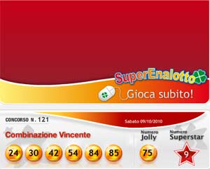 Superenalotto concorso 121 di sabato 9 ottobre 2010