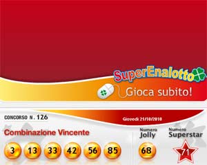 SuperEnalotto concorso 126/10 di giovedì 21 ottobre 2010