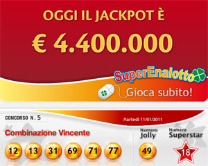 Superenalotto: Nessun ‘6’ ne’ ‘5+’, jackpot sale a 4,4 mln di euro