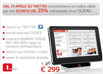 Olivetti: da domani l’Olipad in offerta su Twitter