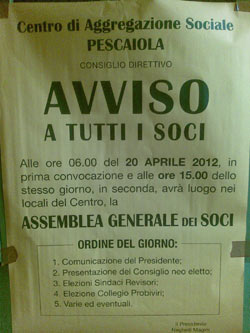 Centro aggregazione sociale Pescaiola: presentazione cariche Sociali