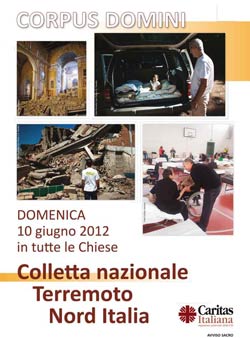 Colletta nazionale il 10 giugno per i terremotati del Nord Italia