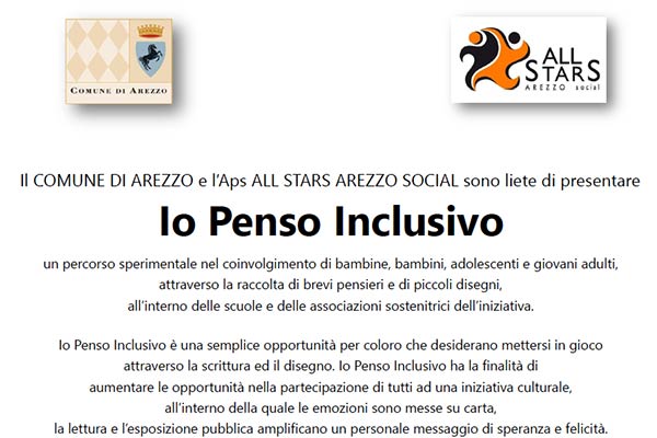 IO PENSO INCLUSIVO: 200 classi e 10 associazioni, coinvolte nel progetto di All Stars Arezzo Social con il Patrocinio del Comune di Arezzo