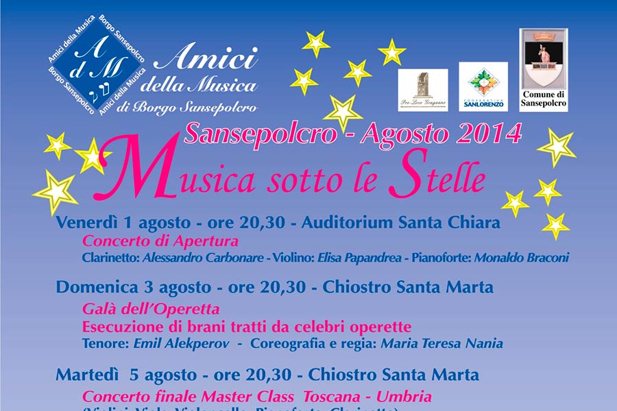 Musica sotto le stelle dal 1 al 14 agosto a Sansepolcro