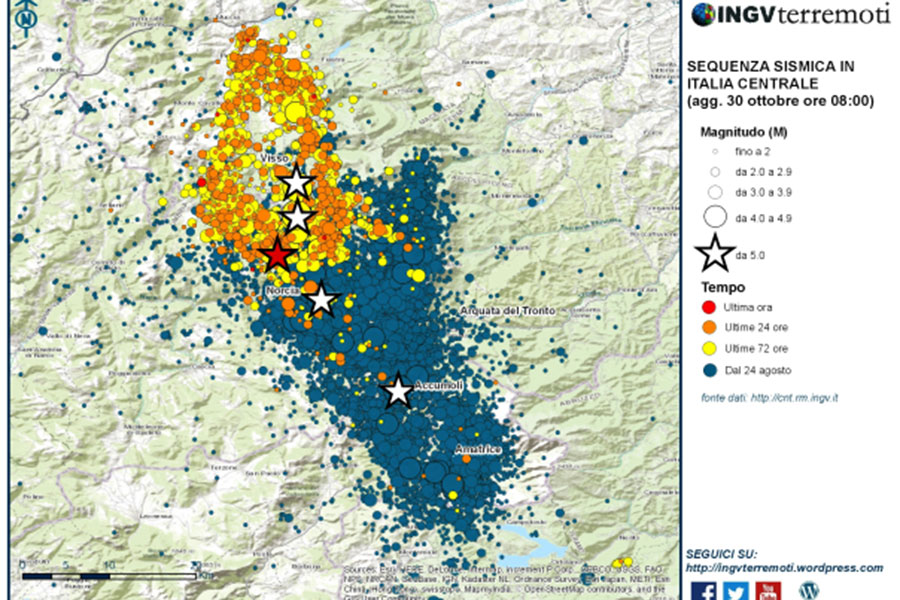 Terremoto: nuovo evento di magnitudo 6.5, 30 ottobre 2016, ore 07:40