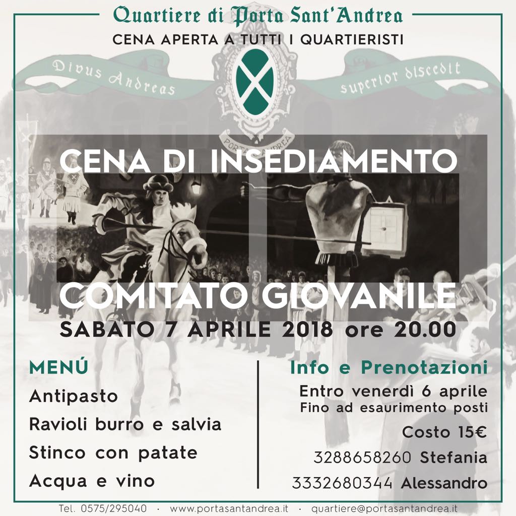 Porta Sant’Andrea: sabato 7 aprile 2018 la “Cena d’insediamento” del Comitato Giovanile
