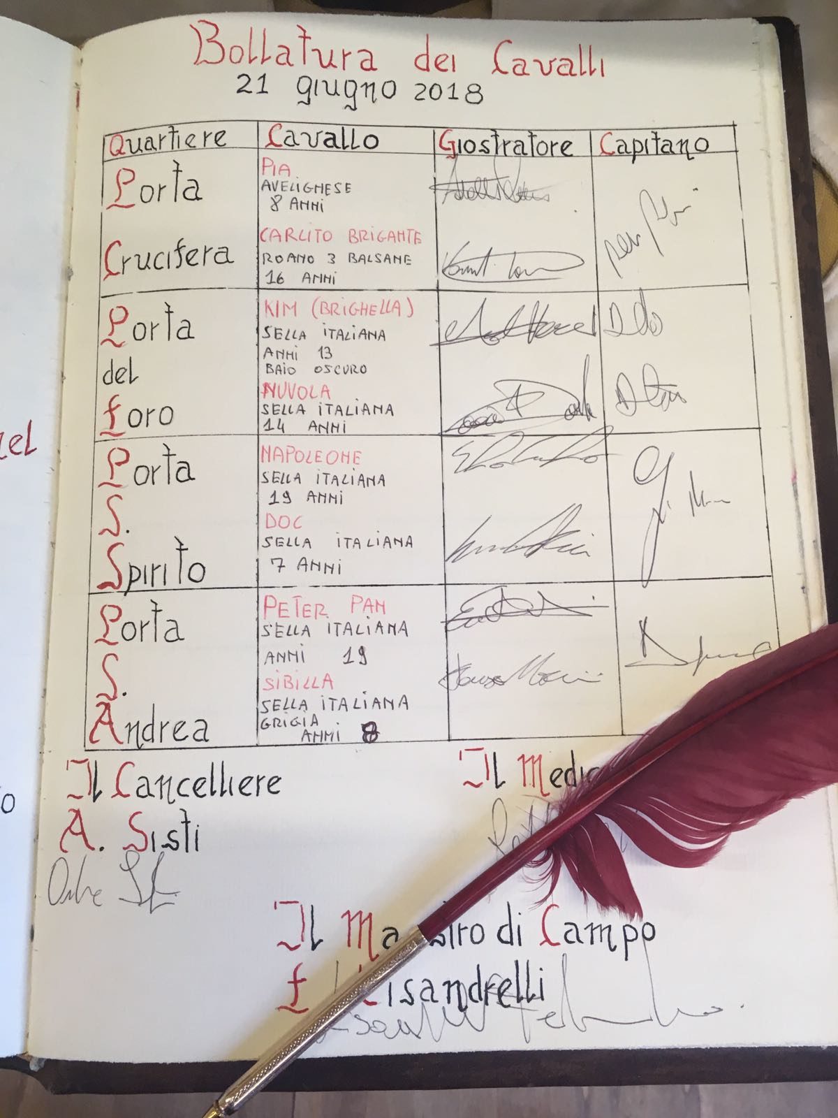 Nessuna sorpresa alla bollatura tutti confermati i cavalli per la giostra di sabato