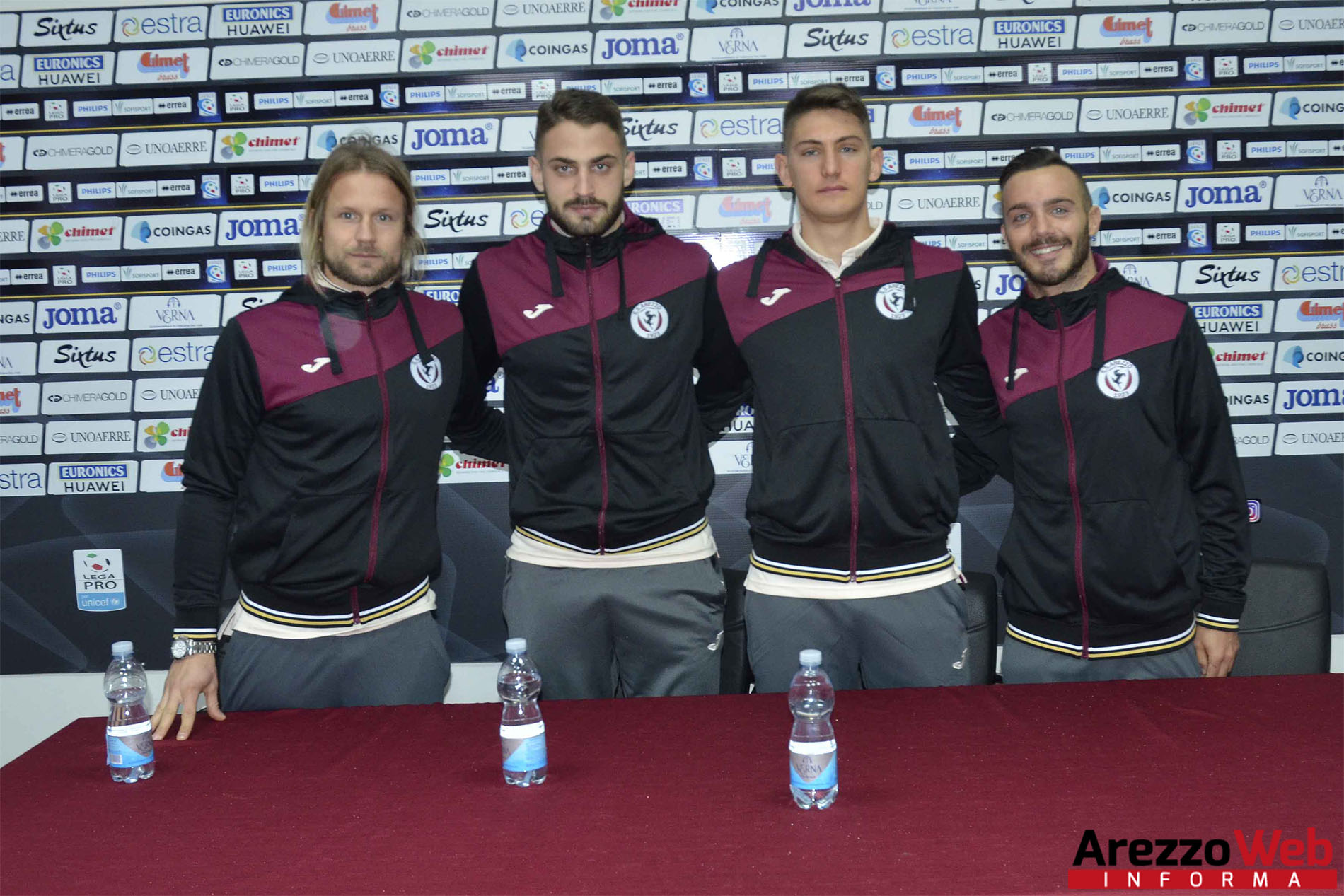 La presentazione dei nuovi volti amaranto: Sereni, Butic, Bertozzi e Rolando