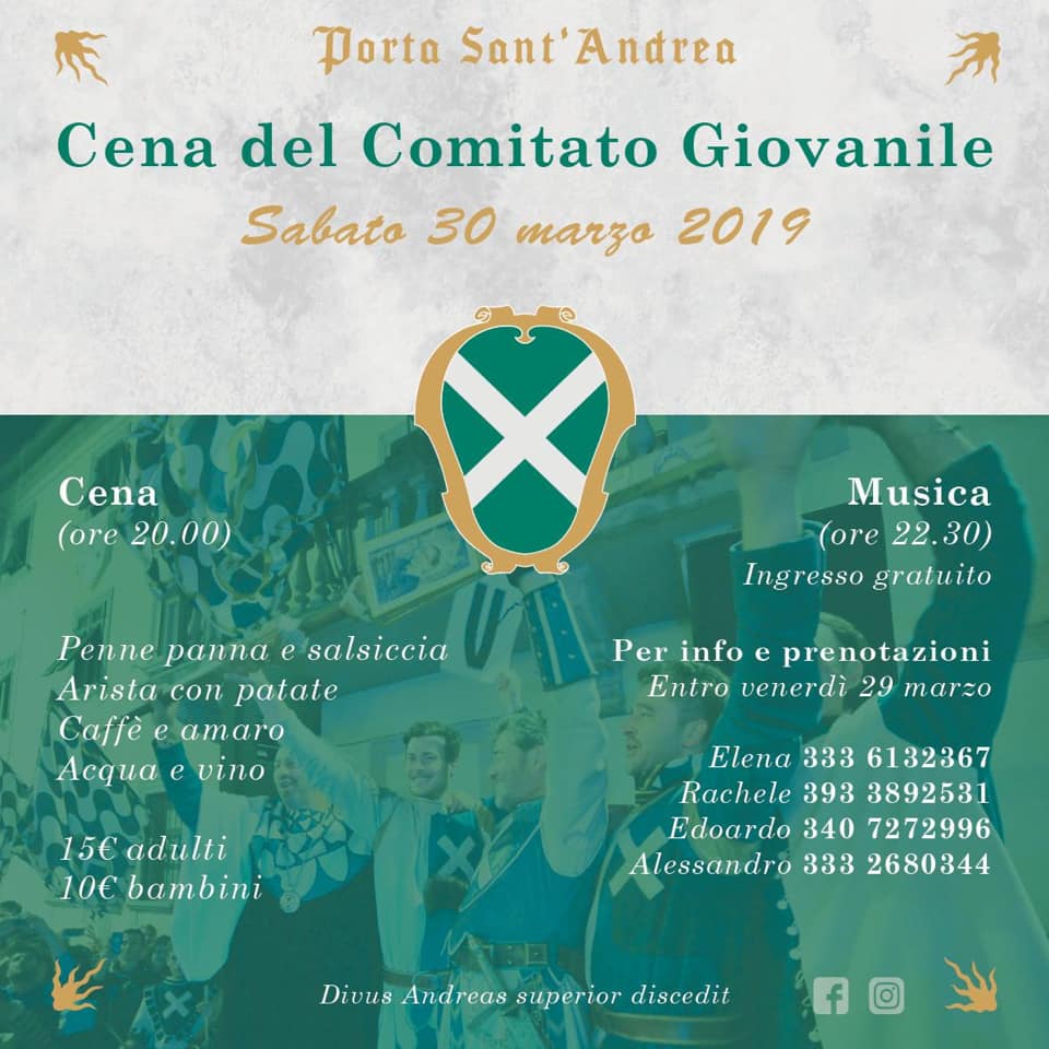 Porta Sant’Andrea: sabato la “Cena d’insediamento” del Comitato Giovanile