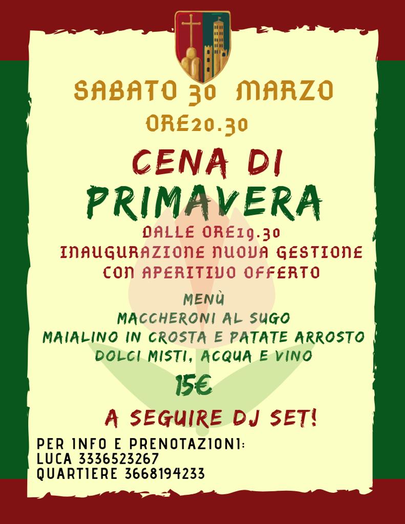 Porta Crucifera: sabato Cena di Primavera