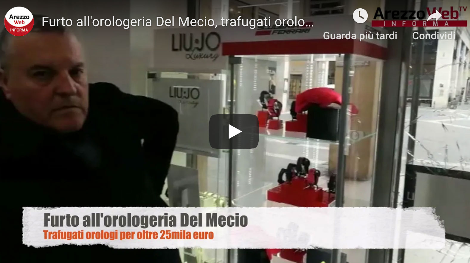 Furto all’orologeria Del Mecio, trafugati orologi per oltre 25mila euro