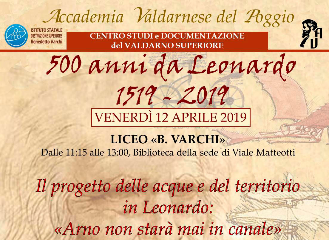 Due eventi su Leonardo organizzati dall’Accademia Valdarnese del Poggio