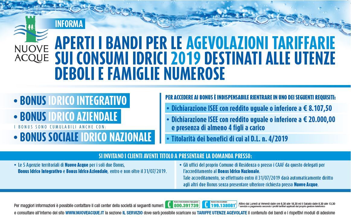 Aperti i bandi per le agevolazioni tariffarie sui consumi idrici 2019