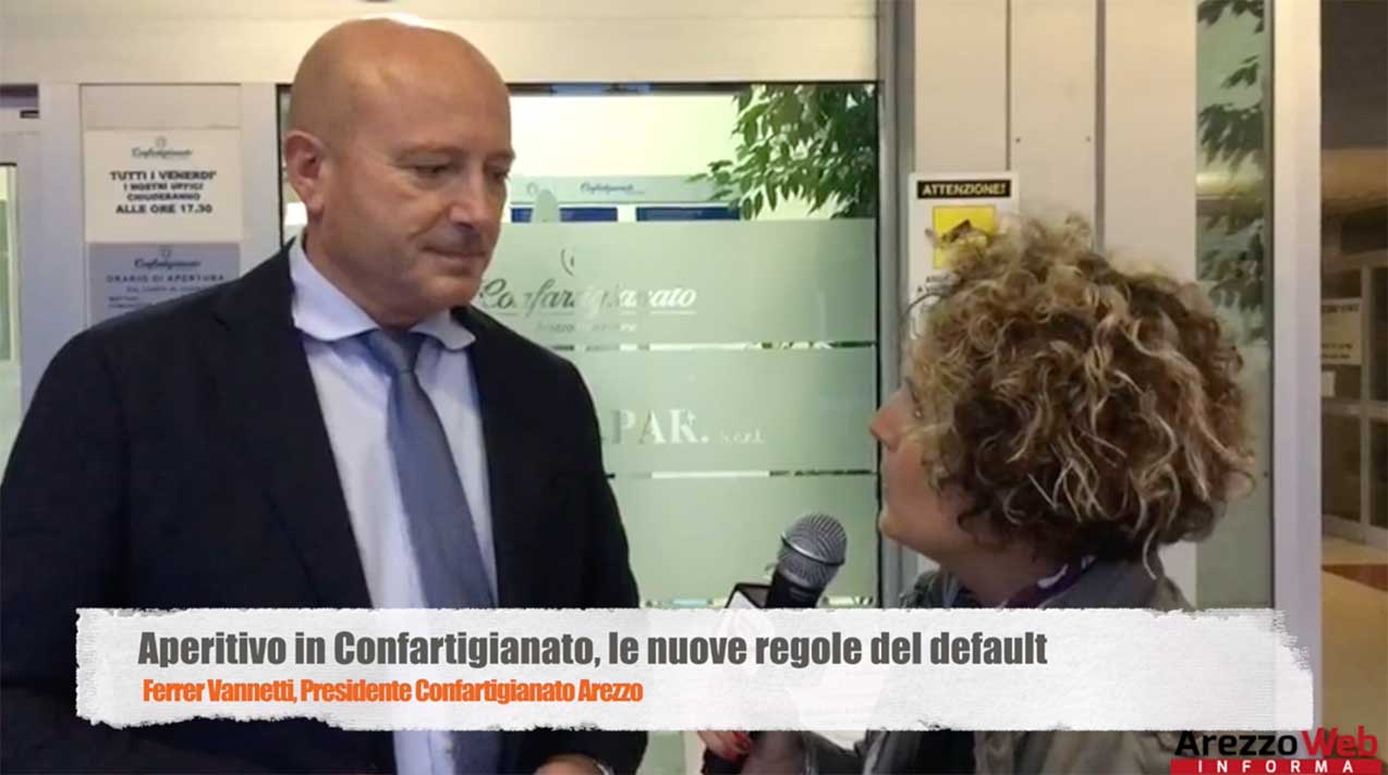 Aperitivo in Confartigianato, le nuove regole del default.  Ferrer Vannetti, Presidente Confartigianato Arezzo e  Alessandra Papini, Segretario Generale di Confartigianato Arezzo
