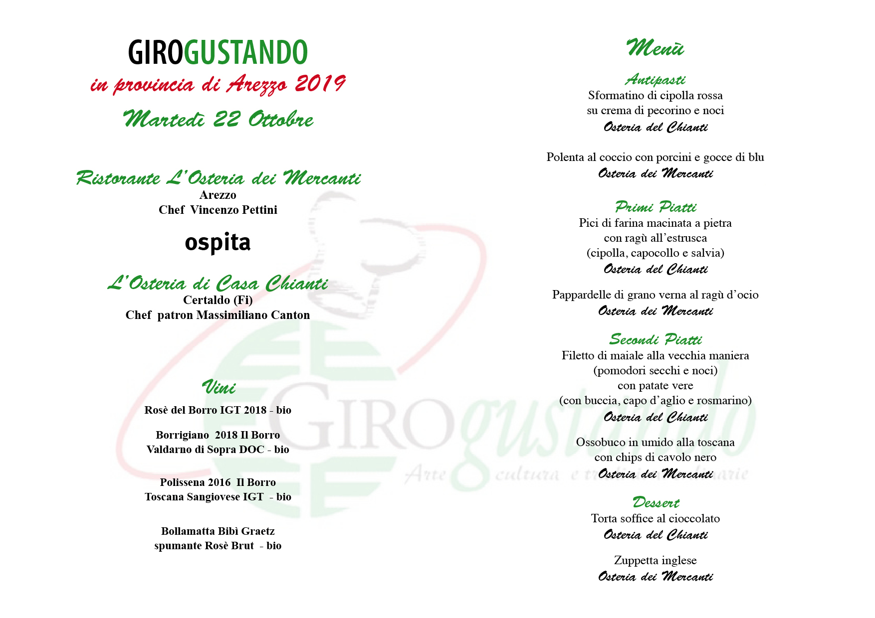 menù 22 ottobre Osteria dei Mercanti Osteria Casa Chianti