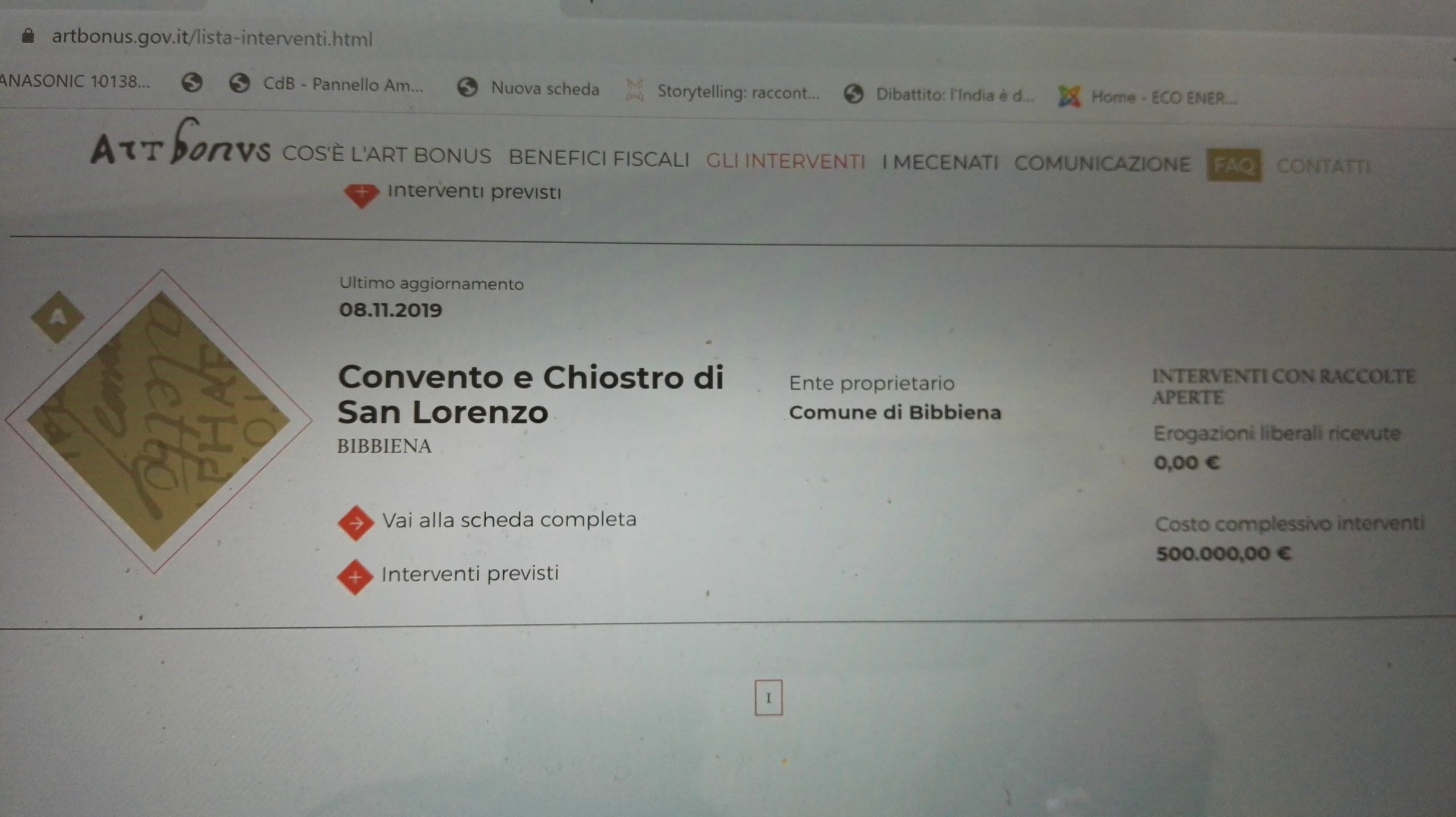 Comune di Bibbiena: San Lorenzo su “Art Bonus”