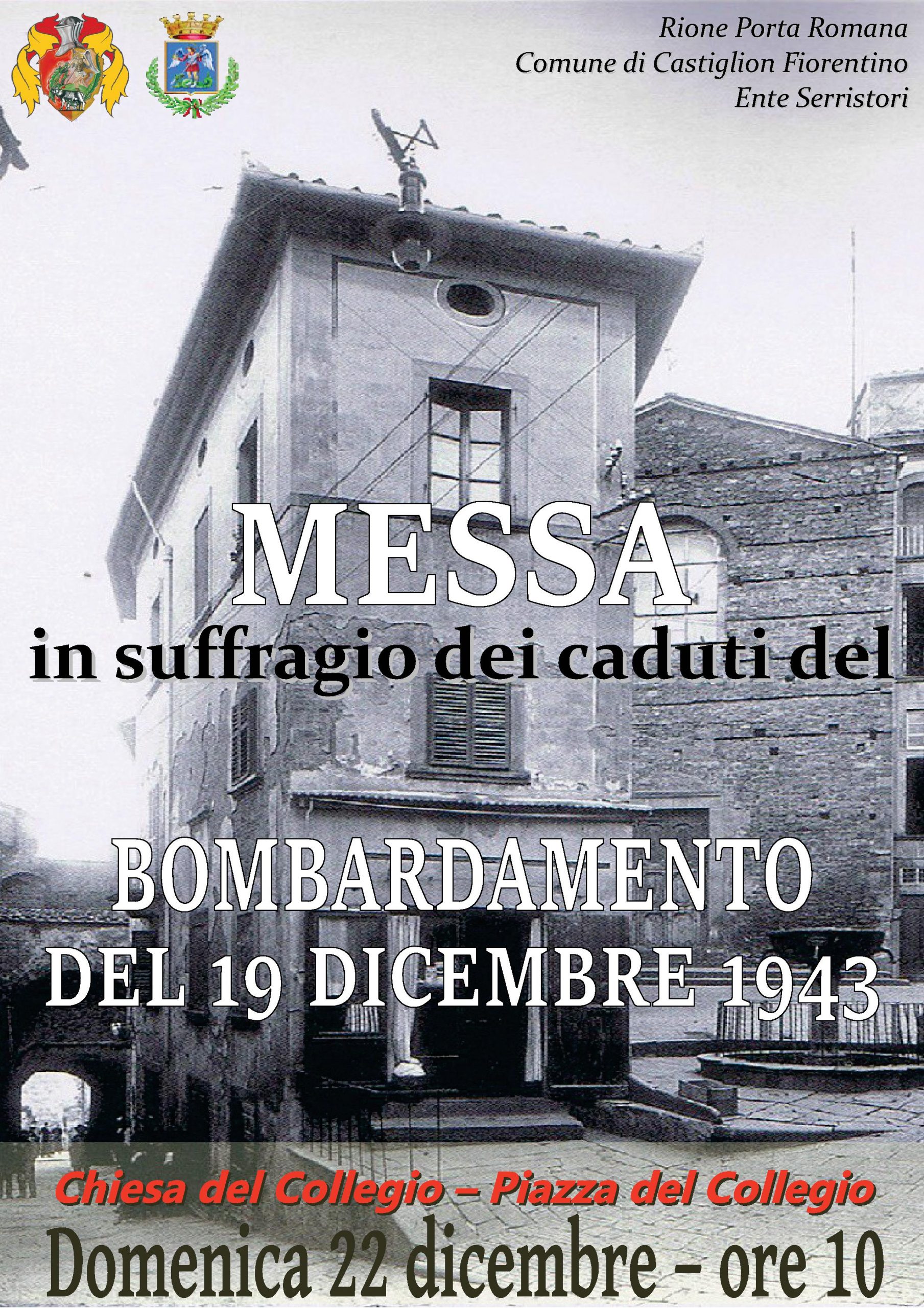 Domenica 22 Santa Messa in suffragio delle vittime del bombardamento del 19 dicembre 1943