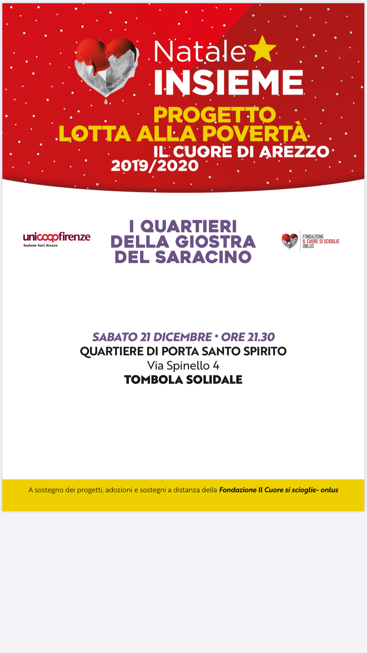 Sabato 22 dicembre Tombola Solidale a Santo Spirito