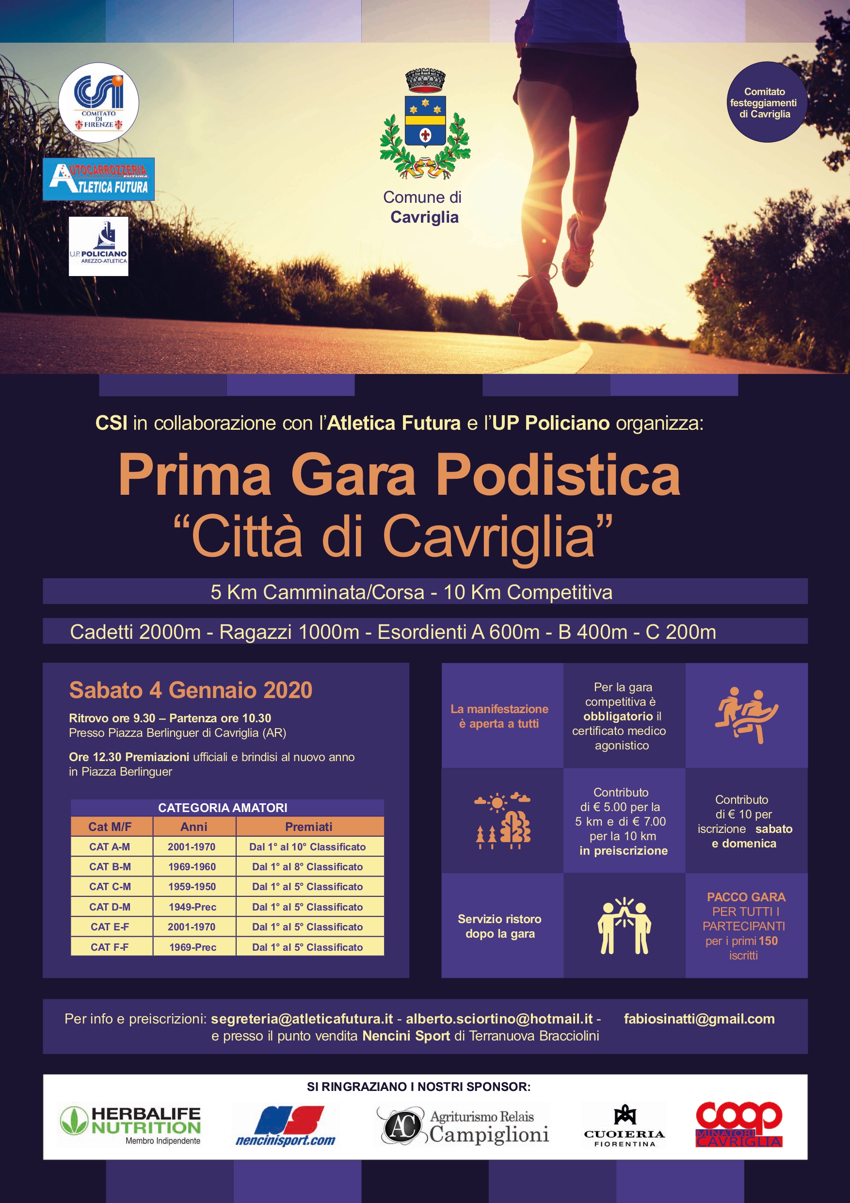 “Città di Cavriglia”: la gara podistica sarà recuperata sabato 4 gennaio