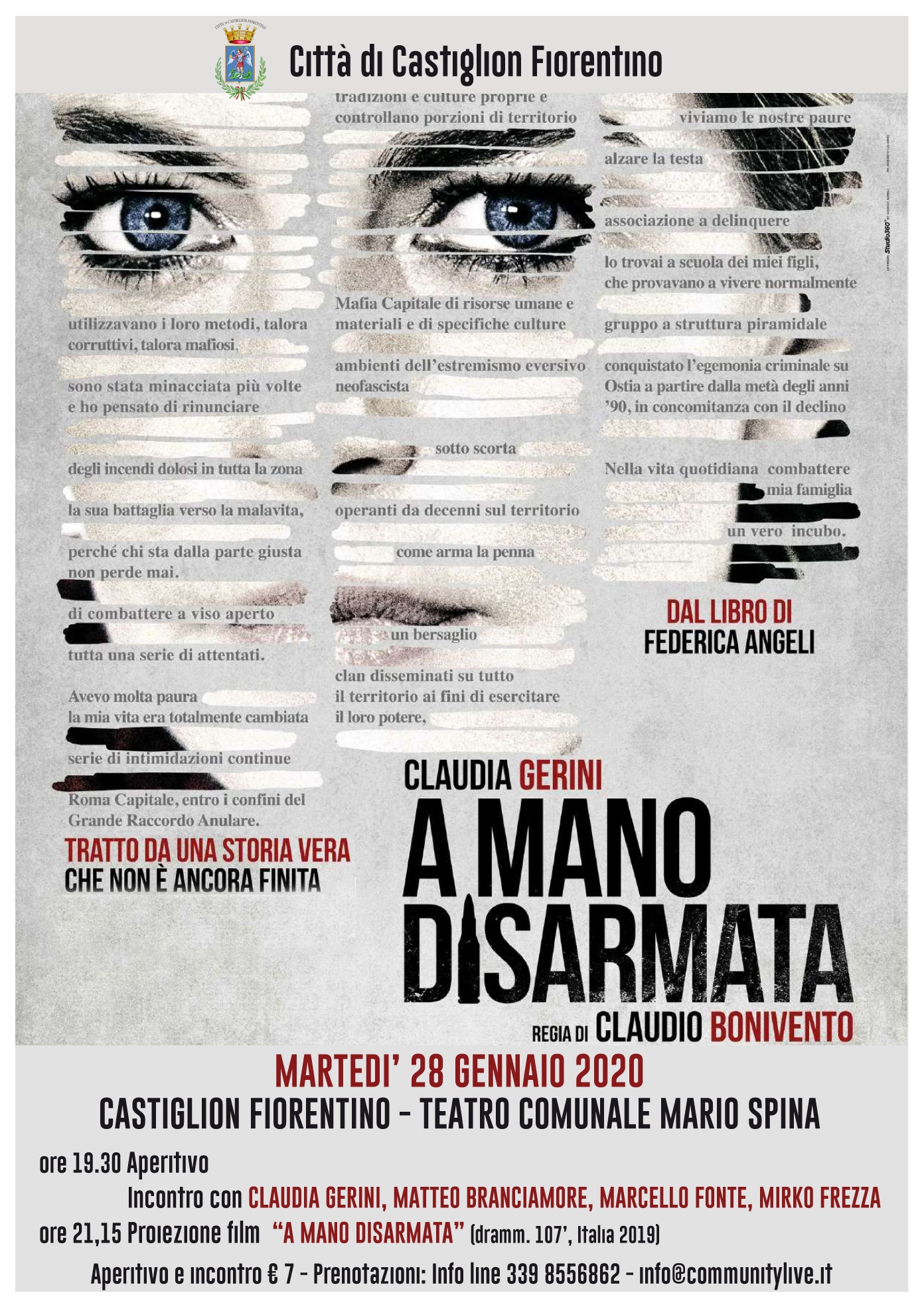“A Mano Disarmata”, presenti gli attori Matteo Branciamore e Mirko Frezza questa sera al Teatro Spina