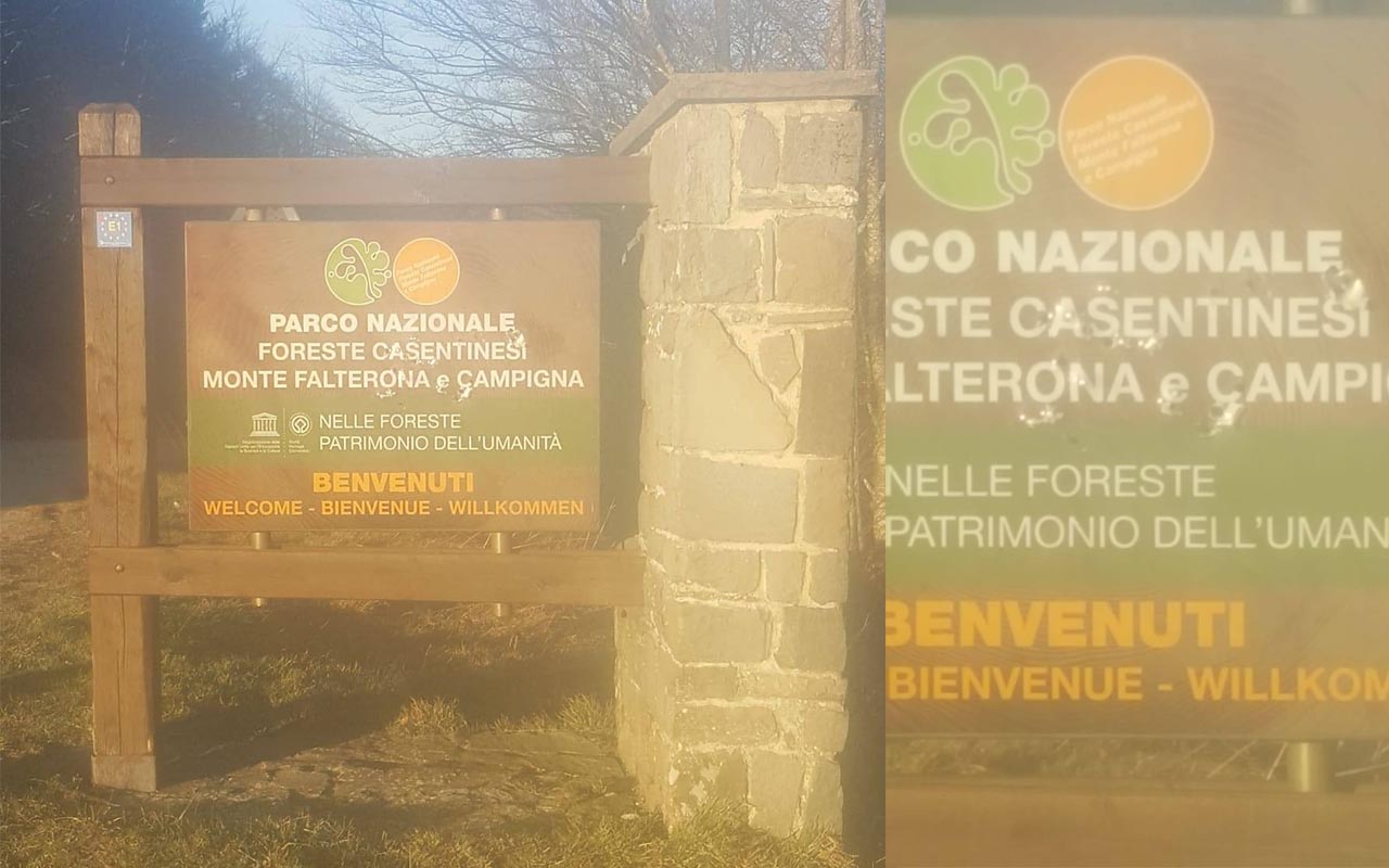 Colpo di arma da fuoco nel cartello di ingresso del Parco delle Foreste Casentinesi