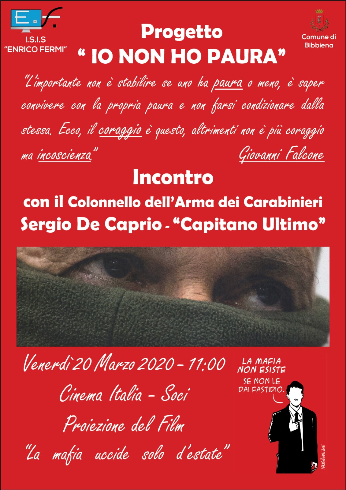 Il Comandante Ultimo in Casentino il 20 marzo. Per parlare con gli studenti di lotta alla mafia e legalità