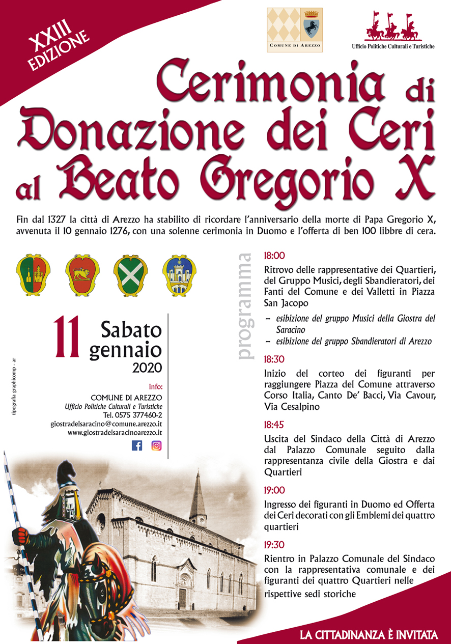 Sabato, 11 gennaio, si apre l’Anno Giostresco con l’offerta del ceri al Beato Gregorio X Sabato, 11 gennaio, si apre l’Anno Giostresco con l’offerta del ceri al Beato Gregorio X