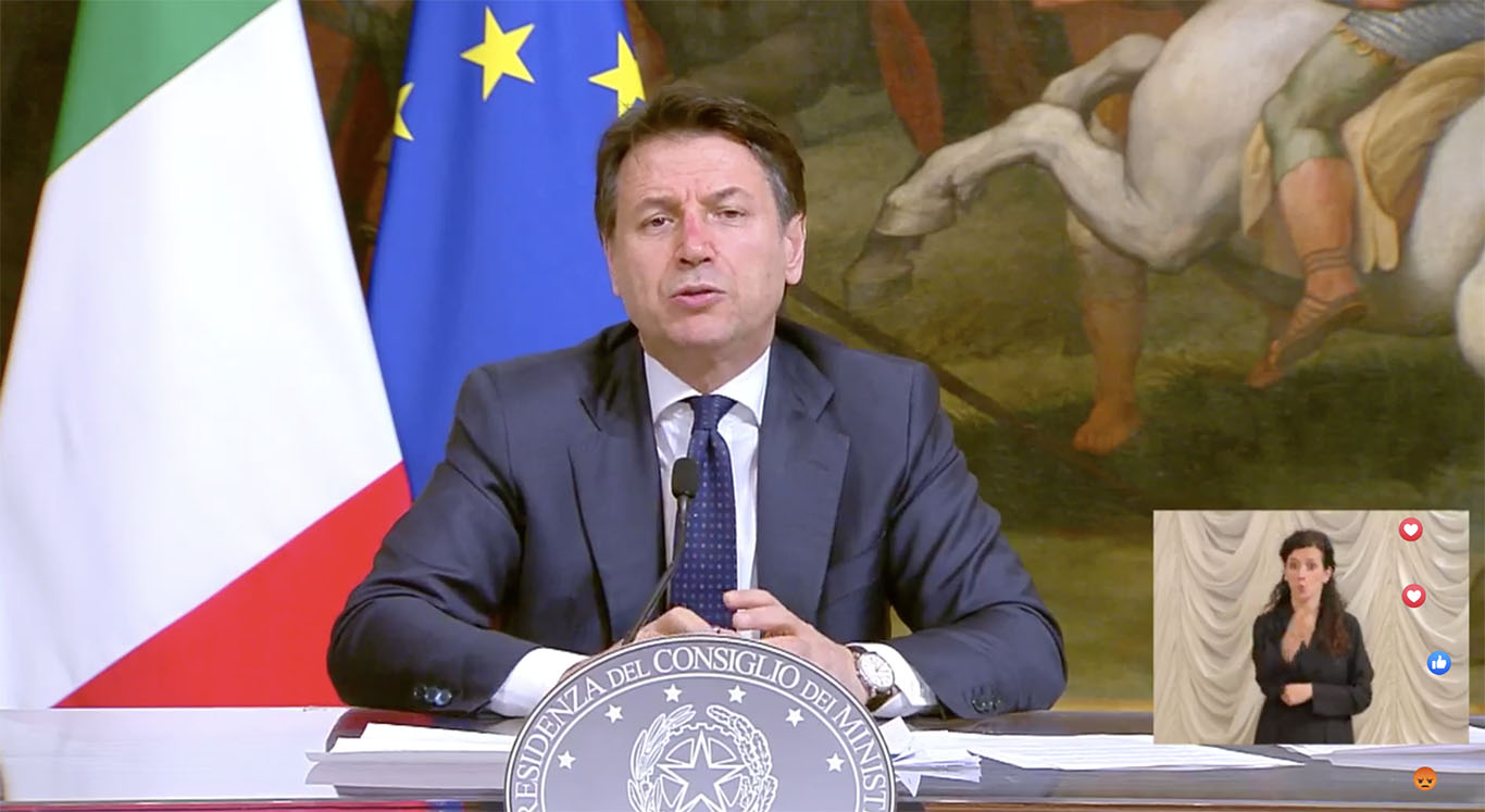 La diretta del Premier Conte da Palazzo Chigi “Italia in stato di emergenza fino al 31 luglio. Inasprimento delle sanzioni, fino a 3mila euro, per chi esce senza giustificato motivo”