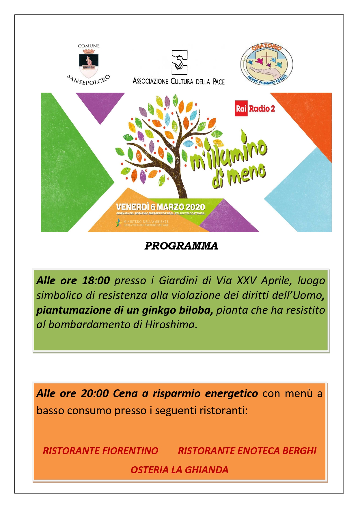 “m’illumino di meno”, Sansepolcro aderisce alla giornata per il risparmio energetico