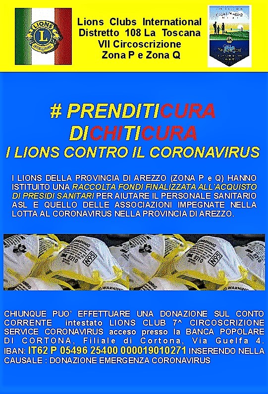 Lions Club Arezzo: al via raccolta fondi per il personale sanitario ASL