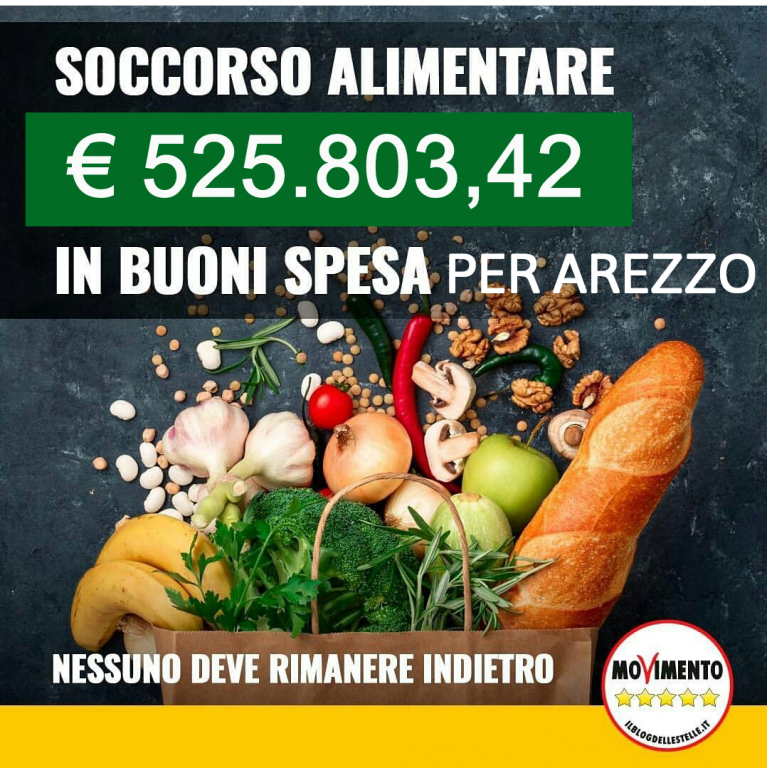 M5S Arezzo “Buoni spesa per le famiglie aretine: in arrivo 525.803,42 euro”