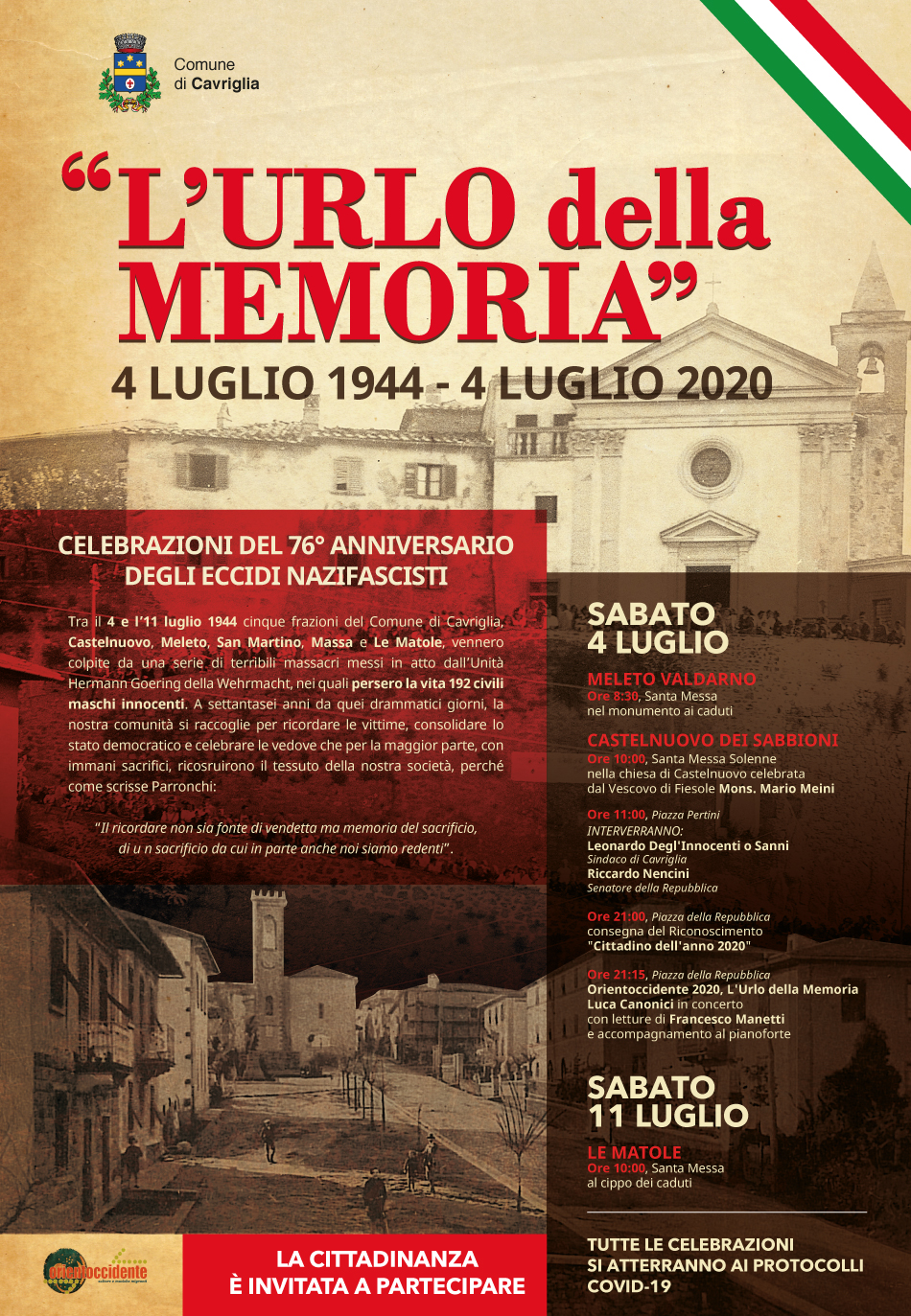 “L’Urlo della Memoria 2020”,le celebrazioni del massacro del 4 luglio 1944 nel periodo dell’emergenza covid-19