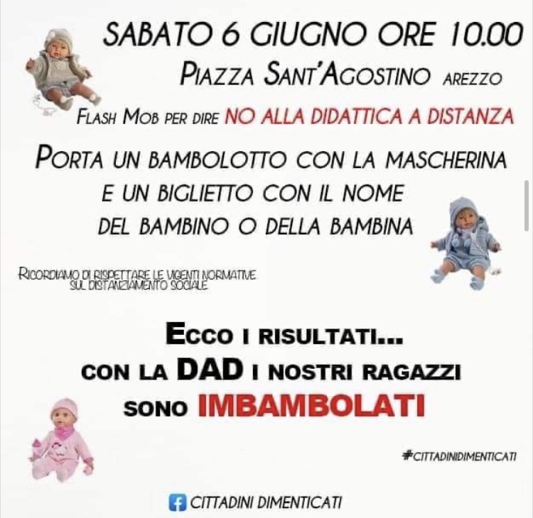 Bambolotti con la mascherina in Sant’Agostino per dire no alla Dad