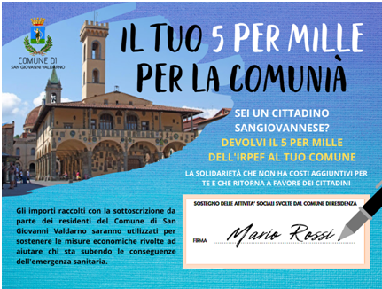 5 per Mille al Comune di San Giovanni Valdarno, un aiuto concreto a supporto della Comunità