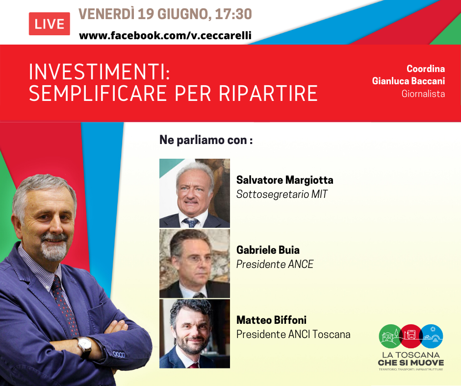 L’Assessore Ceccarelli in diretta Facebook questo pomeriggio: “Investimenti: semplificare per ripartire”