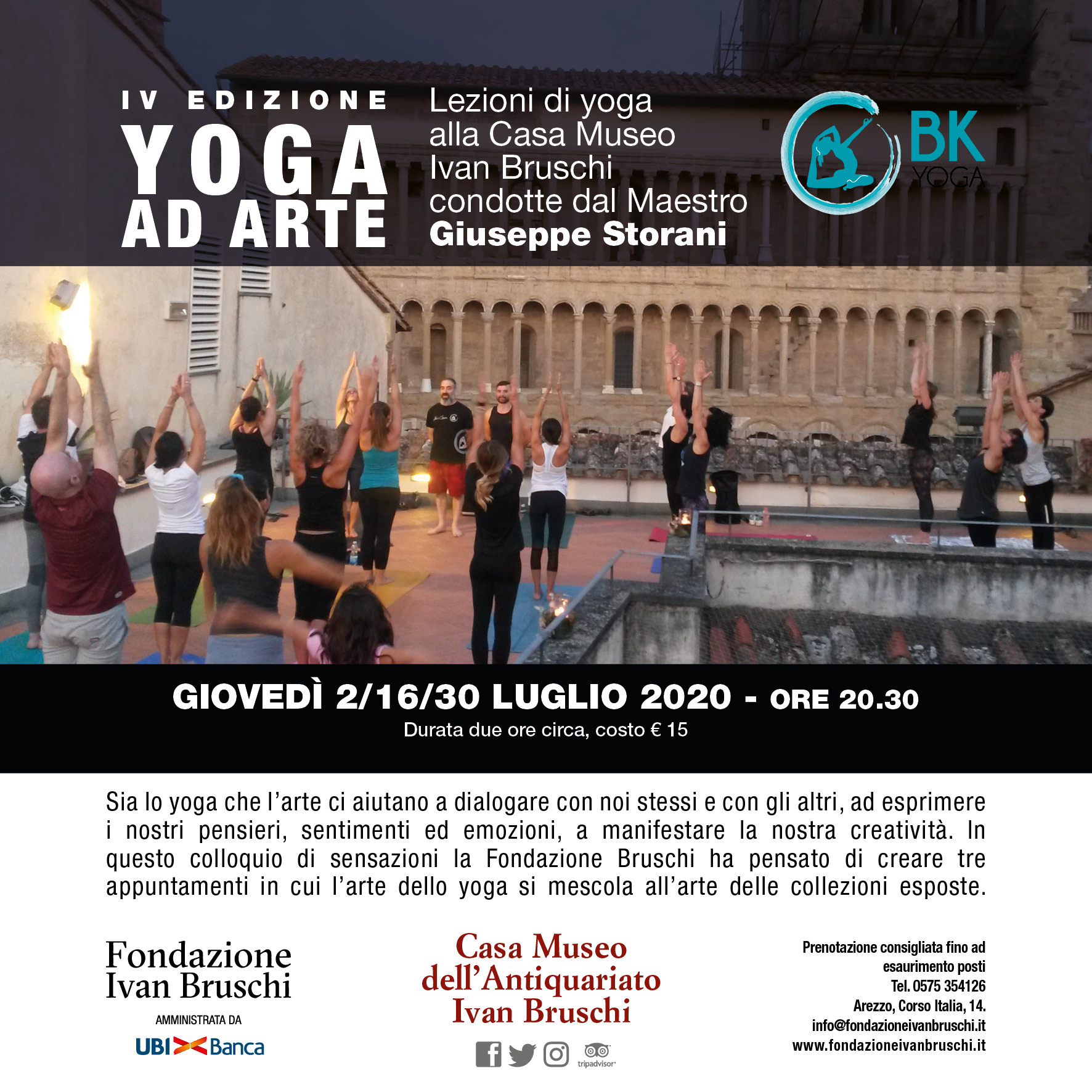 Torna “Yoga ad Arte” con una nuova edizione: primo appuntamento giovedì 2 luglio nel suggestivo scenario delle terrazze di Casa Bruschi