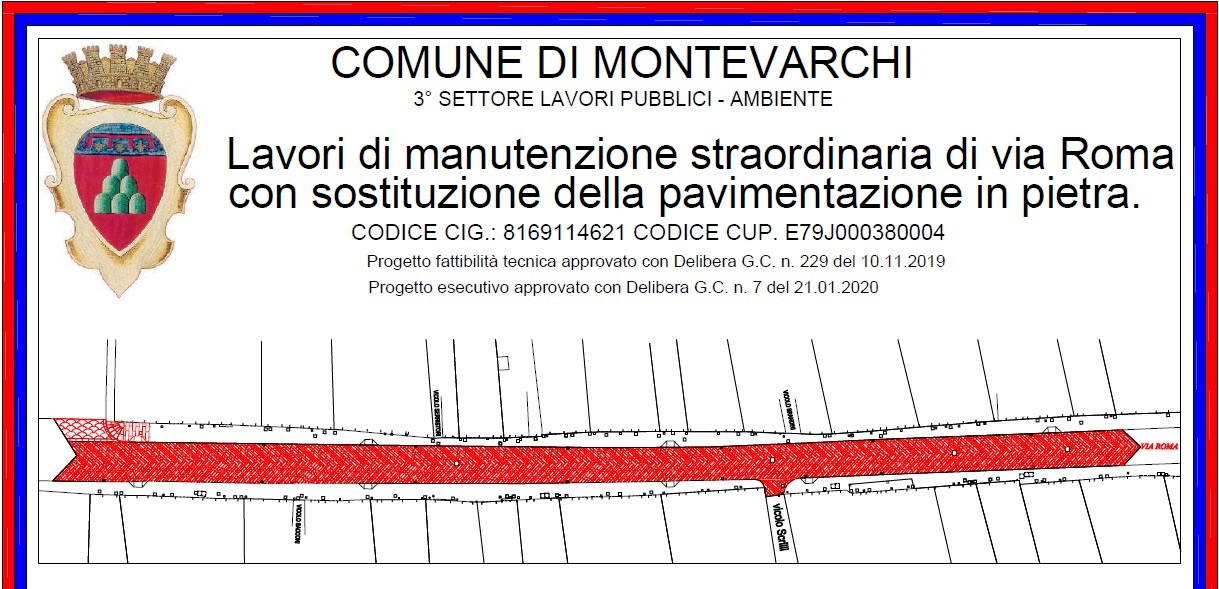 Montevarchi, lavori di pavimentazione di via Roma. Come cambia la viabilità e come sarà allestito il cantiere