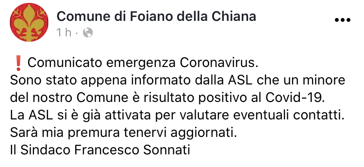Nuovo caso di Coronavirus. È un minore a Foiano
