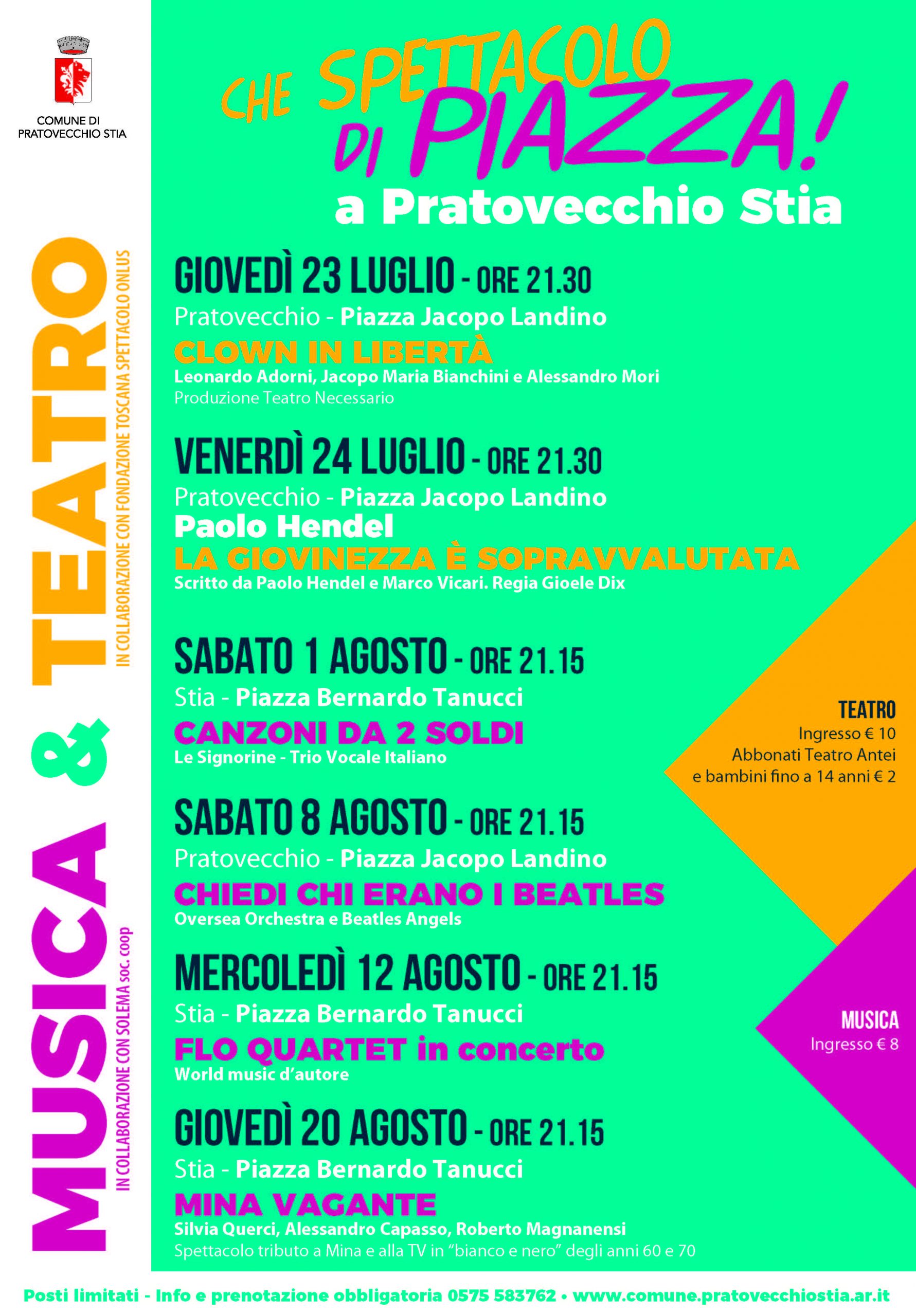 “Che spettacolo di piazza” a Pratovecchio Stia. Al via la rassegna di teatro e musica all’aperto organizzata dal Comune