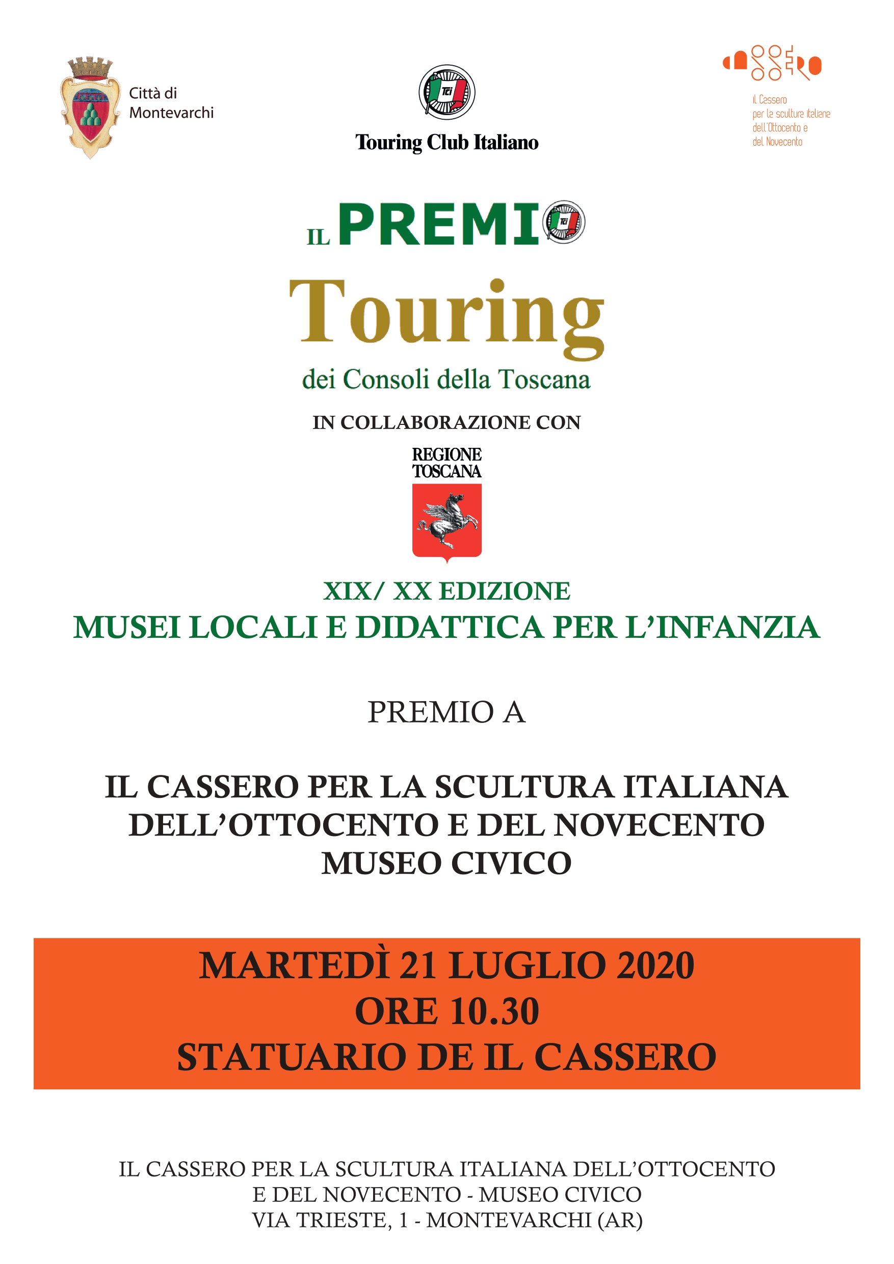 Montevarchi, Premio Touring dei Consoli della Toscana. Consegna del Premio al Cassero per la Scultura