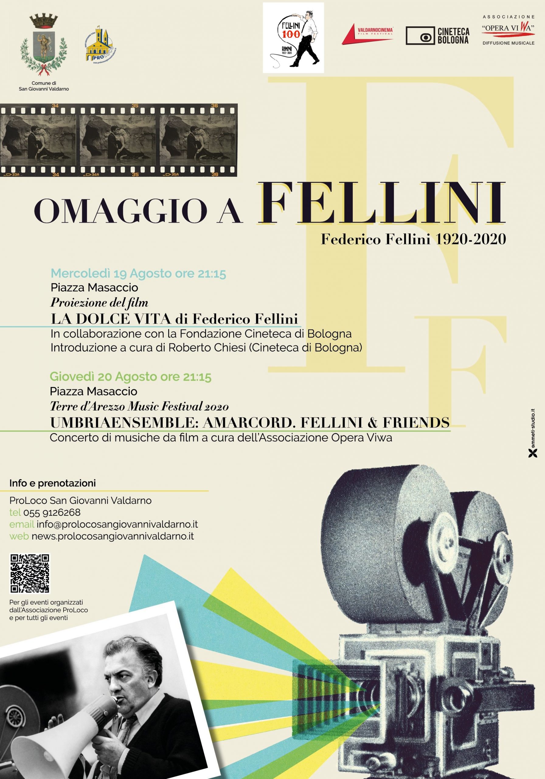 “FELLINI100” a San Giovanni Valdarno: un omaggio a Federico Fellini con due appuntamenti dedicati al suo cinema e alla sua musica
