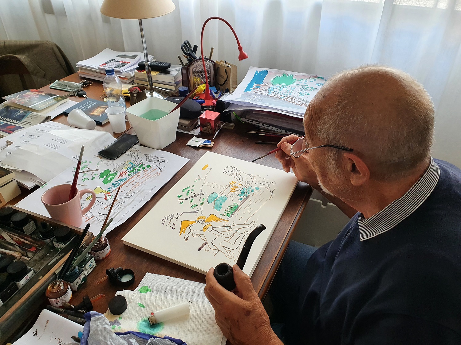 Il maestro Alessandro Nastasio è in Casentino per realizzare una cartella di cinque litografie