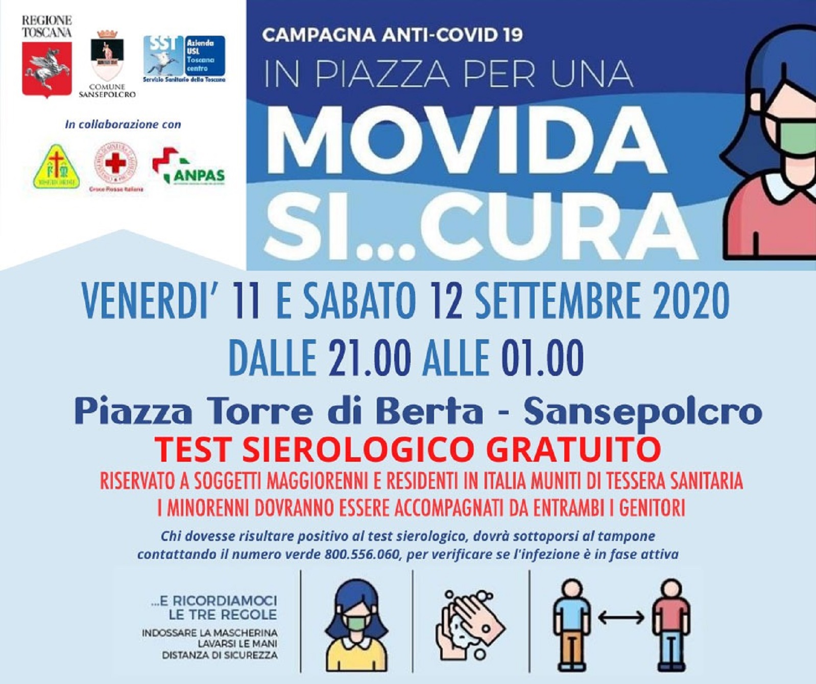 Test sierologici gratuiti in piazza Torre di Berta a Sansepolcro