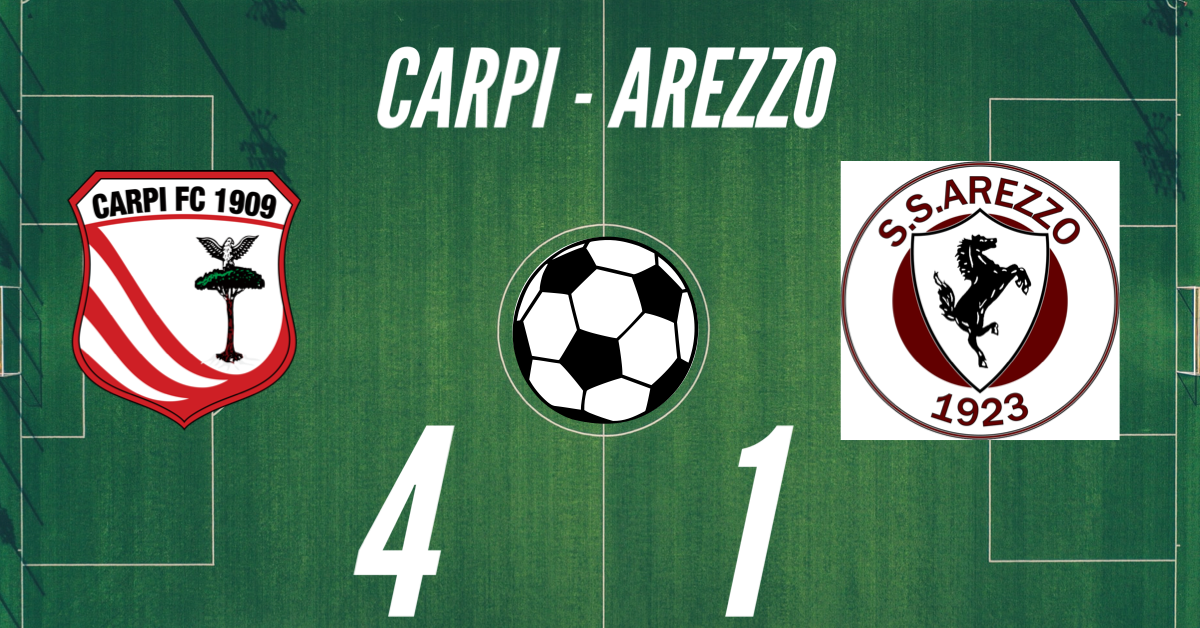 Arezzo ultimo in classifica, sconfitta pesante a Carpi (1-4)