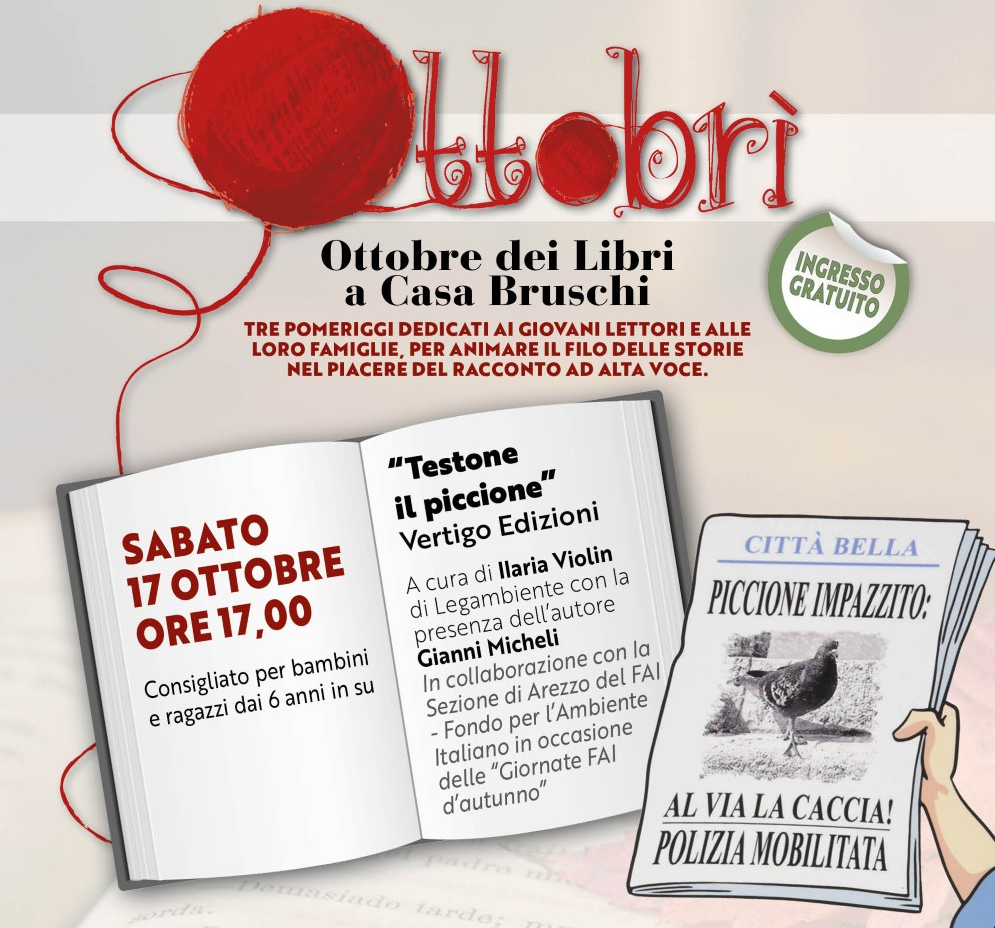 Appuntamento gratuito a Casa Bruschi con il libro “Testone il piccione”