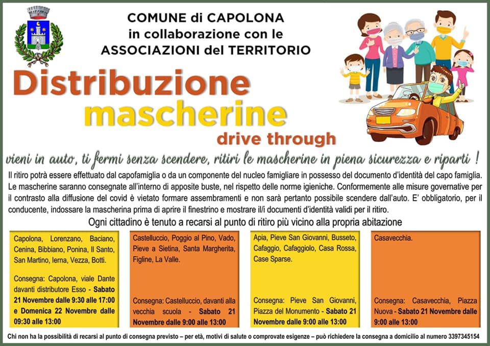  Al via la distribuzione delle mascherine a Capolona