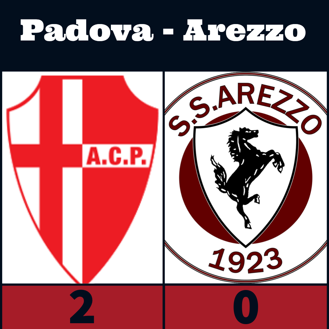 Arezzo sconfitta in trasferta contro la capolista Padova (2-0)