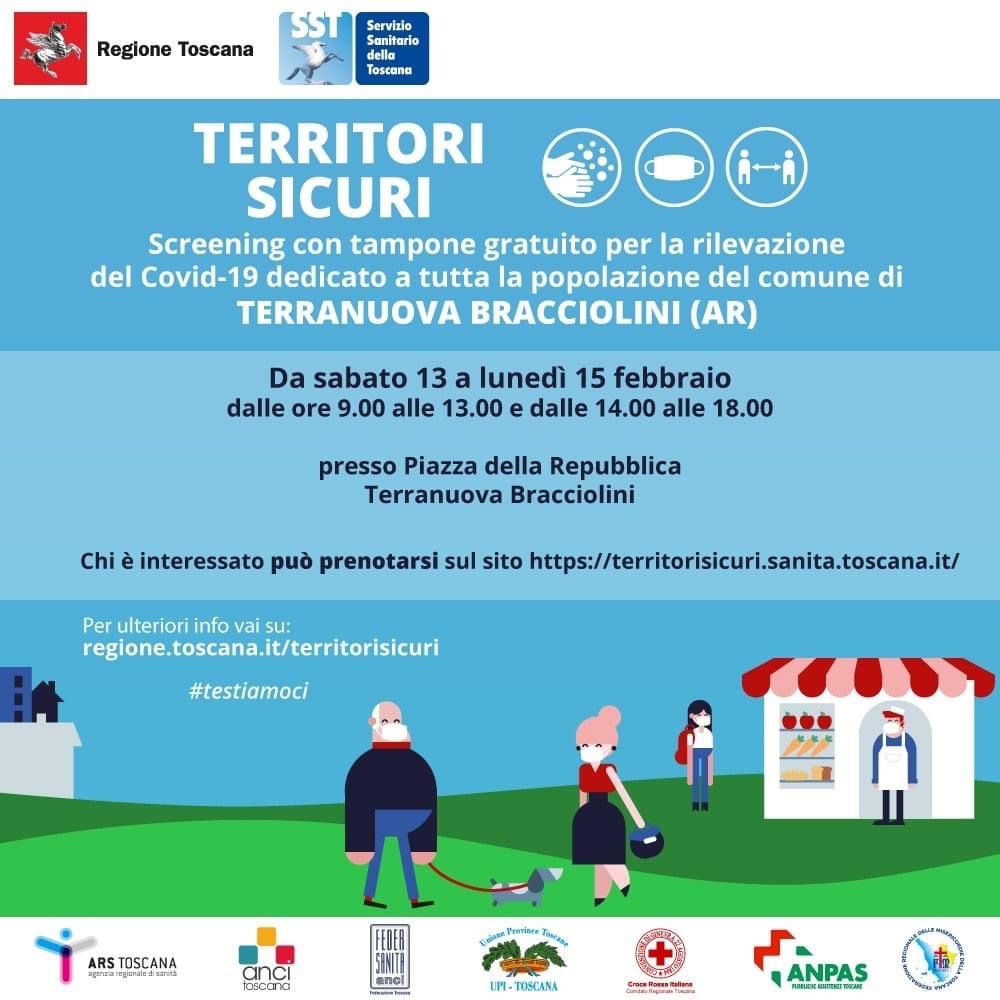 Covid 19, da sabato 13 a lunedì 15 febbraio tamponi gratuiti per tutta la cittadinanza