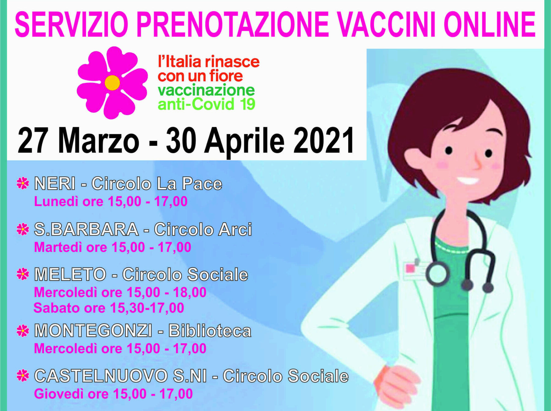 Attivo a Cavriglia fino a fine aprile il servizio gratuito di prenotazione online dei vaccini anti covid-19